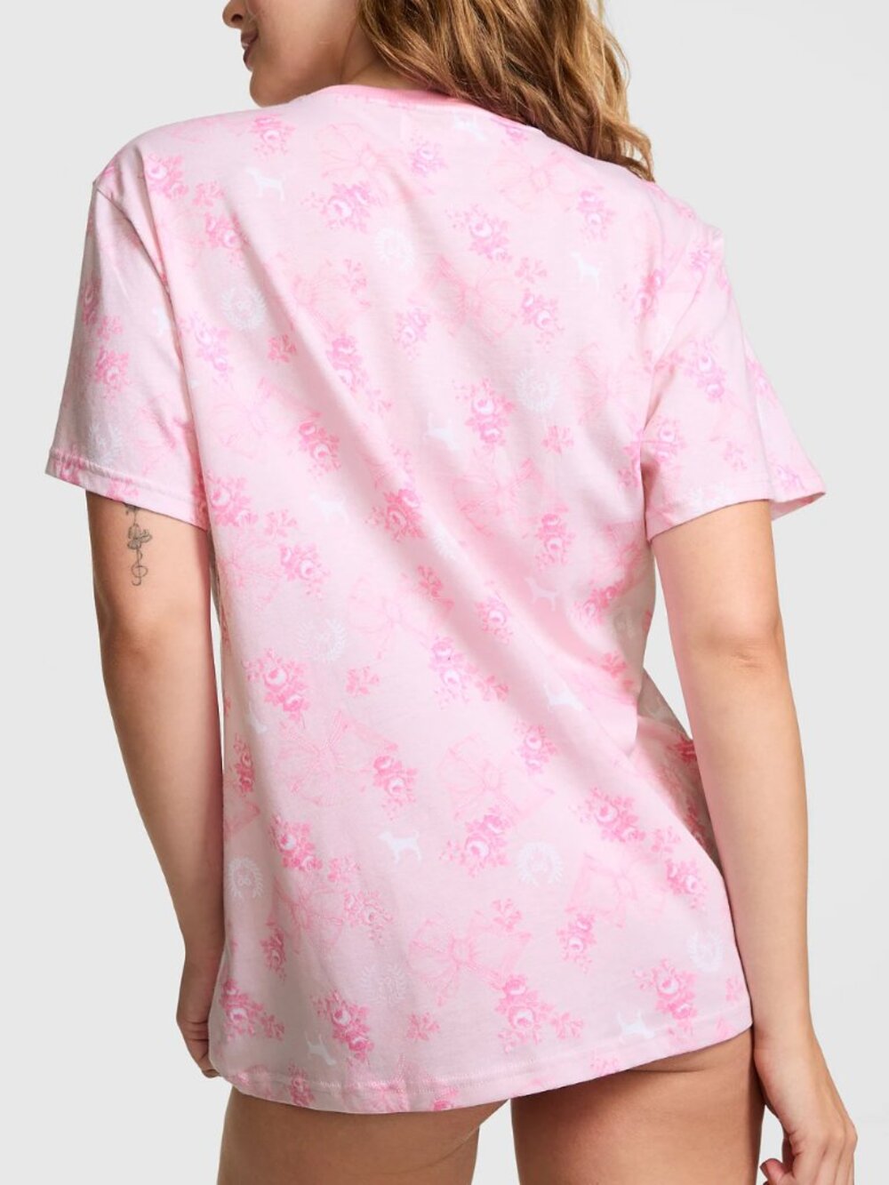 PINK x LoveShackFancy Campus Cotton Tee Medium Floral Logo Graphic T-Shirt Pink - Picture 2 of 5